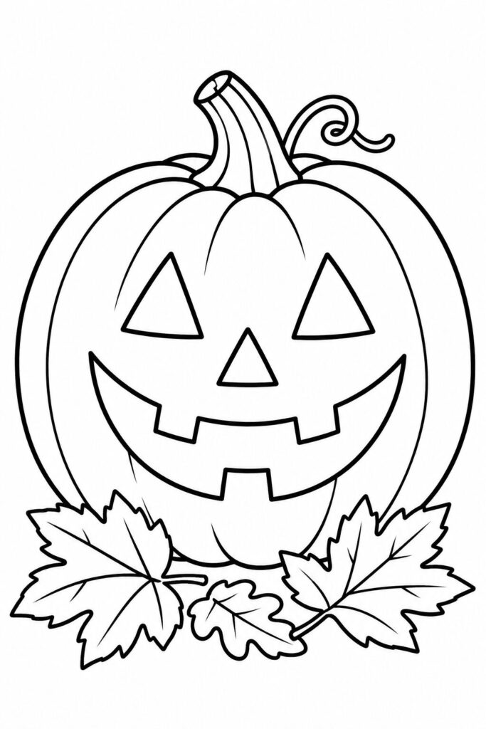 Classic smiling jack-o'-lantern with carved face coloring page