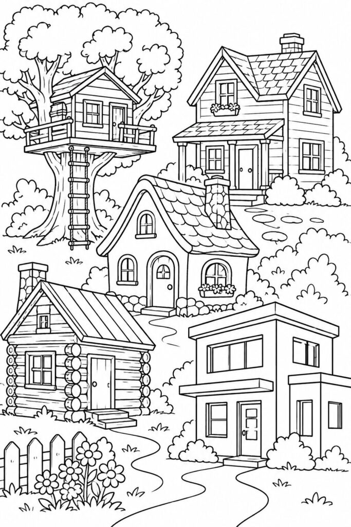 Home Types Coloring Pages cover